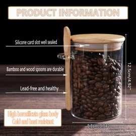 WEANGCW Glass Storage Containers with Lids of 2,20fl oz Glass Food Storage Jars with Bamboo Lid and Spoon Clear Glass Food Canister for Sugar,Coffee,Condiment,Pepper,Flour,Spice and More