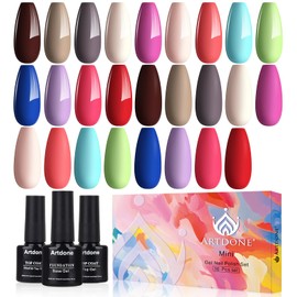 Artdone Gel Nail Polish Set Solid UV Gel 16 Bottles Set Include Top & Matte Top Coat and Base Coat White Pink Yellow Blue Red Colors For All Seasons Neutral Soak Off Manicure Kit For Nail Art