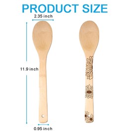 HYGNN Simple Sunflower Wooden Cooking Spoons,Organic Engraved Bamboo Utensils,Kitchen Decor Wedding Birthday Mom Anniversary, Organic Non-Stick Bamboo Sets of 5