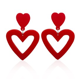 Big Acrylic Love Heart Shape Drop Dangle Earrings Set Multicolor Geometric Neon Hoop Valentine's Day Gifts for Women Lover Party Wedding Jewelry-1 Pair Red