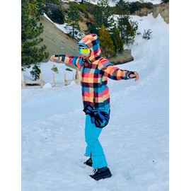 Ski jacket Snowboard Jacket Womens High Windproof Colorful Snow Jacket Pants Set (style-9, M)