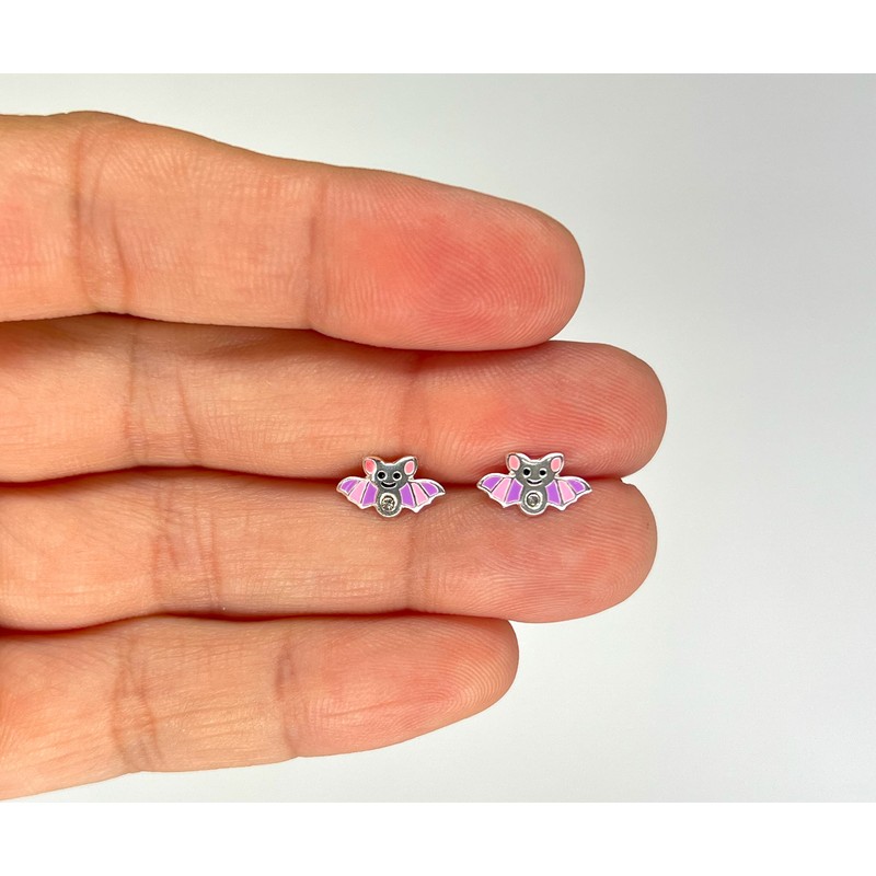 Bat Earrings 925 Sterling Silver with Crystal Stones Pink