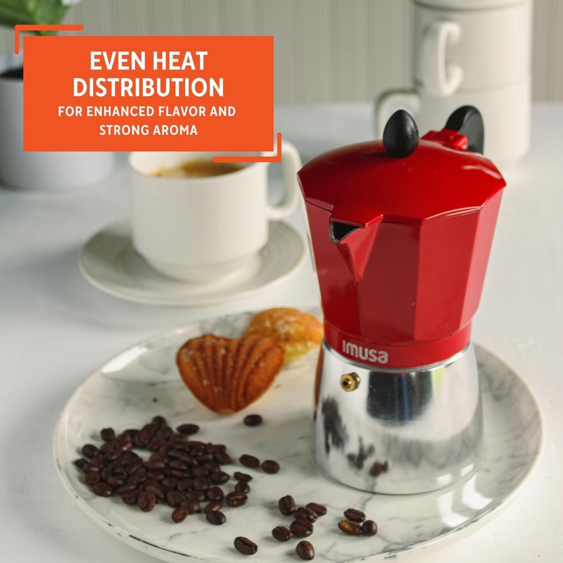 IMUSA USA Red Aluminum Stovetop 6-cup Classic Italian and Cuban
