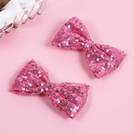 4" Pink Sparkly Glitter Sequin Hair Bows Clips for Toddler Girls Valentines Christmas Birthday Gift Party Dress Outfit Decor Accessories Wedding Alligator Barrettes Hairpins