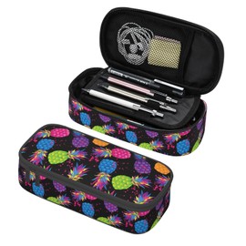 Aoojanu Rainbow Pineapple Tropical Exotic Summer Pattern Large Pencil Case, Pencil Pouch With Zipper Compartments Stationery Pencil Bag For Kids Teens Students School Supplies