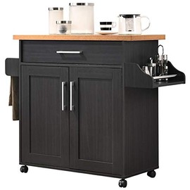 Pemberly Row Kitchen Island with Spice Rack in Black Beech