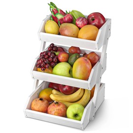 G.a HOMEFAVOR Fruit Basket for Kitchen, 3-Tier Fruit Bowl for Kitchen Counter, Vegetable Storage Stand for Fruit Shop, 15 mm Thickness (WHITE)