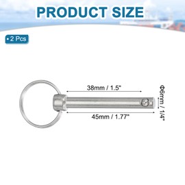 MECCANIXITY Quick Release Pin, Dia 1/4"(6mm) Usable Length 1.5"(38mm) Total Length 2.83"(72mm) Bimini Top Pin Marine Hardware Carbon Steel for Boat Accessories, Pack of 2