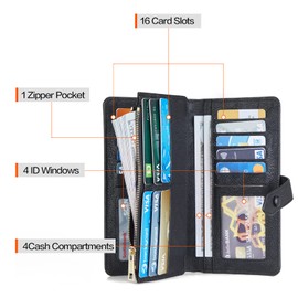 Telena RFID Wallet Women Leather Credit Card Holder Slim Bifold Wallet with Zipper Pocket (Classic, Black)