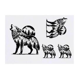 4 x 'Mountain Wolf' Temporary Tattoos - Water Resistant, Skin-Safe, Non-Toxic Transfers, Mixed Sizes (TO00083436)