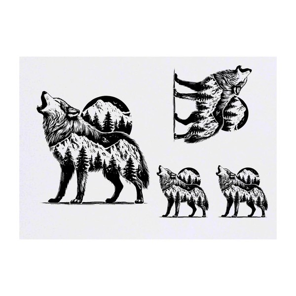 4 x 'Mountain Wolf' Temporary Tattoos - Water Resistant, Skin-Safe,
