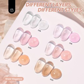 Beetles Jelly Gel Nail Polish Set, 6 Colors Milky White Nude Pink Sheer Brown Gel Polish Kit Nail Concealer Translucent Effect Soak Off Uv French Nail Art Gift for Women Ultimate Monochrome Collection