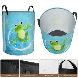 Funny Watercolor Frog Large Laundry Basket With Handles Foldable Clothes Bag,Stuff Bin Storage Organizer For Bathroom Bathroom Closet Clothing Toy Organization,60L