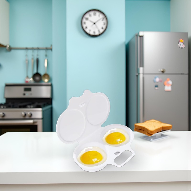 White Egg Poacher, Microwave Egg Boiler Poacher, 2 Cavity Nonstick