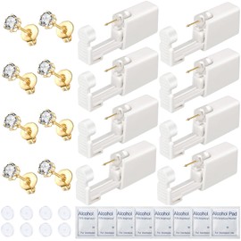 Orglace 32 Pcs Ear Piercing Kit - Disposable Ear Piercing Gun Kit with Self Piercing Gun, Earrings Studs, Alcohol Pads, Clear Piercing Disc (523#-5mm White)