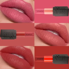 MLSMILE 3PCS Velvet Matte Lipstick Sets for Women, Long Lasting Waterproof 24 Hours Lip Stick Lip Stain Makeup Gift Sets, High Pigmented Lip Balm,Labiales mate 24 horas originales