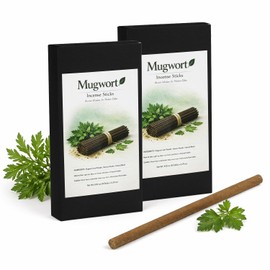 Mugwort Incense Sticks with Wooden Holder 60 Sticks Natural Incense for Sleep Meditation Yoga Zen Home Decor with Ash Catcher Box Long Lasting Fragrance (60 Sticks)