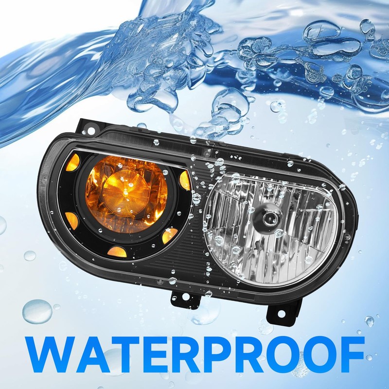 ELH Headlight Assembly Fit for 2008-2014 Dodge Challenger (Black/Amber)