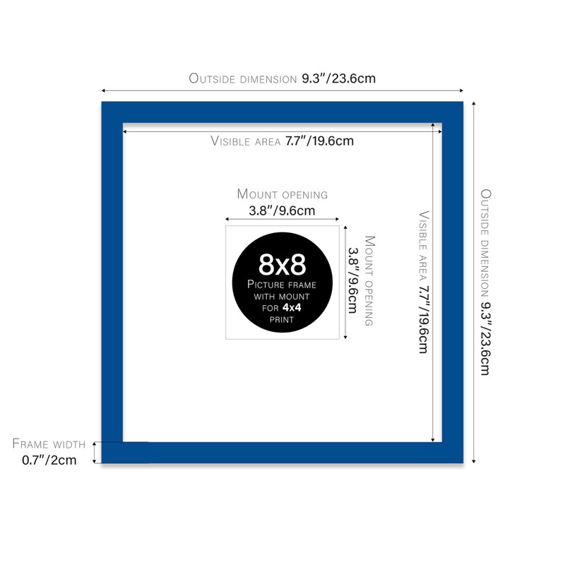 8x8" Square Picture Frame, Display Pictures 4x4" With Mat or