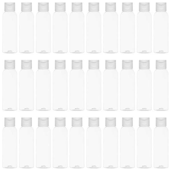BELLE VOUS Clear Plastic Flip Cap Refillable Bottles (30 Pack) - 60ml / 2oz Liquid Containers - Reusable Empty Squeeze Cosmetic Bottles for Travel, Toner, Lotion, Conditioner, Toiletries, and Shampoo