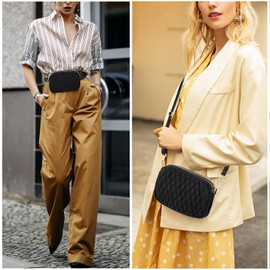 Bum Bag for Women Rhomboid Quilted Waist Pack Fanny Belt Convertible Crossbody Shoulder Handbag Lightweight Nylon by UTO Black