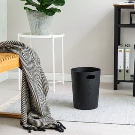 Kazai. Real Wood Waste Paper Bin Börje | Modern Wooden Paper Basket for Office, Kids' Room, Bedroom and more | 9 liters | Oak black