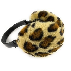 Brown Black Camel cheetah leopard print faux fur furry ear muffs warmers fold up classic old school style tan dark brown black