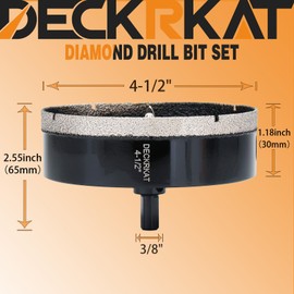 4-1/2 inch Diamond Hole-Saw Bits with Pilot Drill Bit -4-1/2" Diamond Tipped Tile Hole Saws with Guiding Bit Accurate Drilling for Porcelain Tile Ceramic Pottery Granite Stone Glass Bottles 115mm.