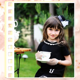 Newcotte 4 Pcs Pearl Necklace Sets for Little Girls Toddler Girls Jewelry Communion Glove for Christmas Tea Party Wedding(Short Mesh)