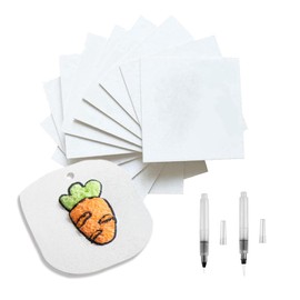 20Pcs Foam Texture Painting Paper for Crafts, 4" x 4" Puffy Texture Blank Painting Paper with 2 Water Brush Pens, White Foam Texture Sheets for DIY Art and Craft Projects Supplies