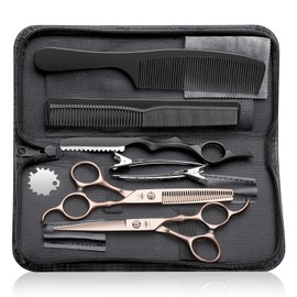 PURPLEBIRD Hair Cutting Scissors Kit, Professional Barber Scissors Hairdressing Shears Set with Stainless Steel Hair Scissors Thinning Scissors for Men Women Pet 10 Pcs Rosegold