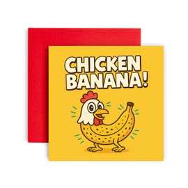 Huxters Chicken Banana Funny Birthday Card Cartoon Kids Party Supplies Invite, TikTok Meme Design Ages 5th 6th 7th 8th Birthdays 7-13 Son Daughter Friend (Chicken Banana 1)
