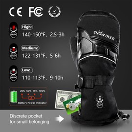 SNOW DEER Heated Mittens for Men and Women Waterproof Ski Gloves with Touchscreen 7.4V 3000mAh Battery Gloves Electric Rechargeable Thermal Mittens for Hands Warm