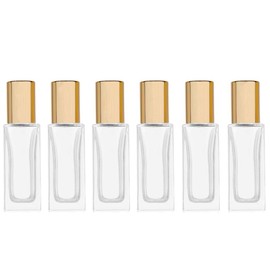 Botella de vidrio cuadrada de 6 ml para aceites esenciales, minibotellas de vidrio con bolas de rodillo de acero inoxidable, tapas de aluminio doradas portátiles enrollables para aromaterapia, paquete de 6