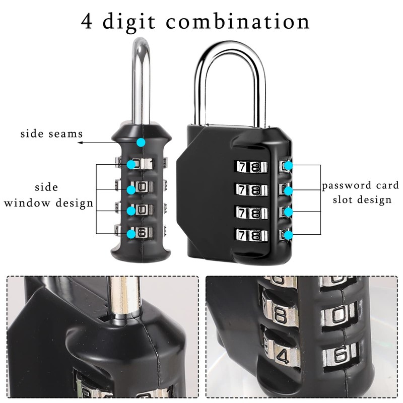 Pack of 2 Padlock Combination Lock, 4 Digit Zinc Alloy