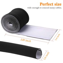 120" Neoprene Cable Management Organizer, Reversible Flexible Cuttable DIY Hole Cord Hider Cover Sleeve, Great Ideal for Office TV Computer Home Desk to Protect Wires