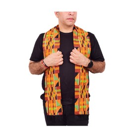 GenOne African Neck Scarf for Men, Kente Scarves Graduation Stole for Boy, Girl Head Scarf 5.5X71 P03 Gold Green Maroon