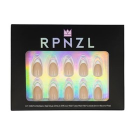 RPNZL Uñas Postizas - París | Punta Francesa, Uñas Almendradas Con Acabado Uv, Reutilizables | 16 Tamaños - 32 Uñas En Kit Con Pegamento Para Asin 'B0