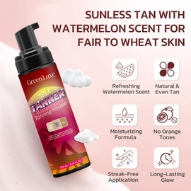 Self Tanner Mousse Mitt Kit – Sunless Tanning Foam with Hyaluronic Acid for Hydrating - Flawless & Streak-Free Watermelon Scent Fake Tan Mousse, Medium Glow 6.76 fl. oz