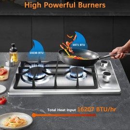 Disaenvir 2 Burner Propane Cooktop - 12 Inch Stainless Steel Gas Stove for LPG/NG Dual Fuel, Portable Gas Burner with Flame-out Protection for Apartment, Kitchen, RV, Indoor, Outdoor 110V Plug in