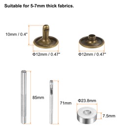 HARFINGTON Bronze 12mm x 10mm Double Cap Leather Rivets and Snaps, 200 Sets, Metal Fasteners with 3pcs Setting Tools
