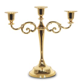 SUJUN 3-Candle Metal Candelabra Candlestick Holders 10.6 inch Tall Candle Holder Wedding Event Candelabra Candle Stand Gold