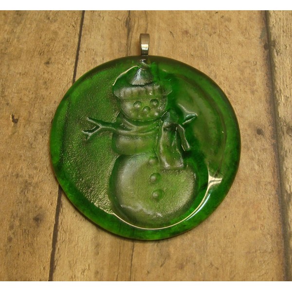 Green Snowman Handmade Up-Cycled Glass Bottle Bottom Sun Catcher Ornament