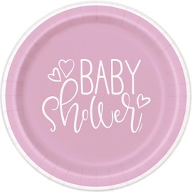 Unique Hearts Baby Shower Round Dessert Plates, 7" | Pink | 8 Pcs.