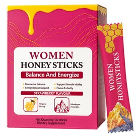 Rulinal Shilajit Honey Sticks for Women, Strawberry Honeysticks, Natural Energy & Vitality Booster with Shatavari & Saffron for Hormonal Balance, Focus & Stamina | 30 Sticks (1)