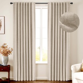INOVADAY 100% Blackout Curtains 90 Inches Long 2 Panels Set, Thermal Insulated Linen Blackout Curtains for Bedroom, Back Tab/Rod Pocket Curtains & Drapes for Living Room - Oatmeal, W50 X L90
