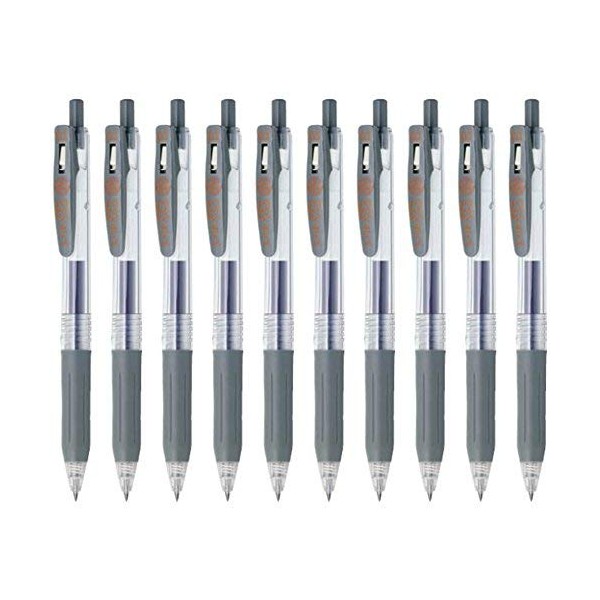 Zebra Sarasa Clip 0.3 Retractable Gel Ink Pen, Rubber Grip, 0.3mm, Gray Ink, Value Set of 10