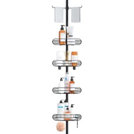 ALLZONE Shower Caddy Corner, 4 Tier Shower Organizer, Rustproof Stainless Shower Shelves, No Drilling Shower Rack, Stylish Shower Storage and Shower Shelf for Inside Shower, 56-114 Inch, Black