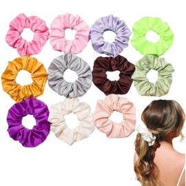 NTRUXZP Pack of 11 Hair Bobbles Scrunchies for Women, Elastic Bands Hair Band, Soft Elastic Silk Ponytail Holder for Women Girls Hair Accessories 11 Colours