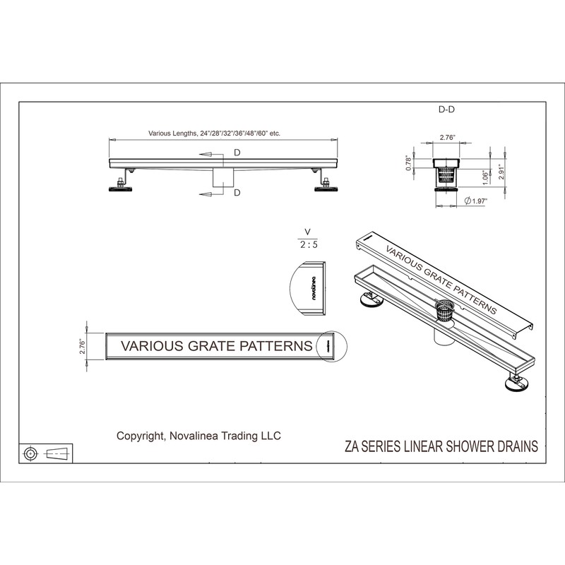 Novalinea ZA Linear Shower Drain - 32 Inch Brick Pattern